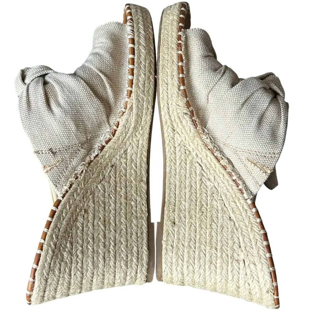 Sugar Hundreds Wedge Sandal 11 Beige Linen Slip On‎ Bow Espadrille Coconut Girl